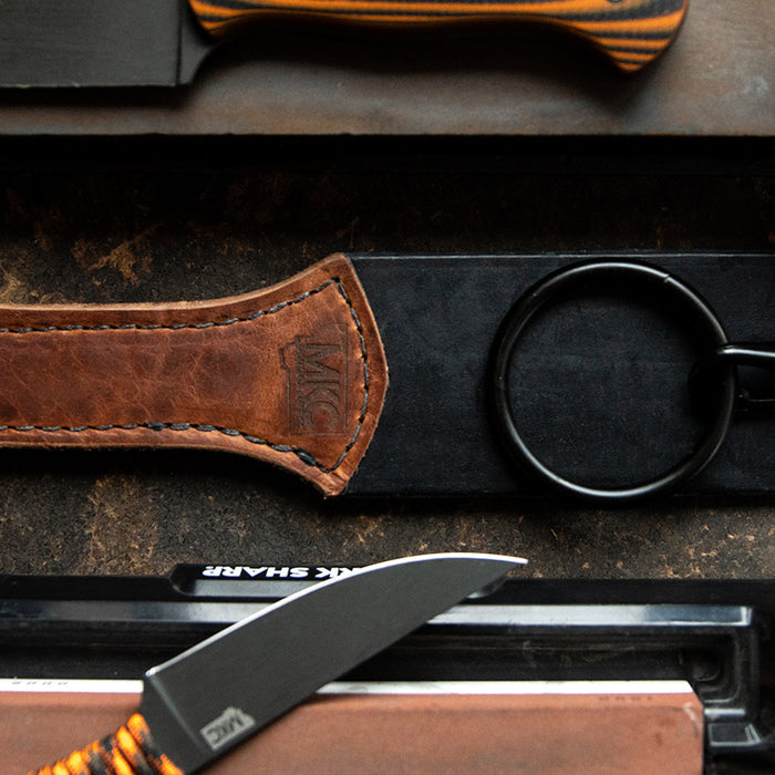 MKC Leather strop made in the USA, featuring a durable leather surface for sharpening knives and tools.