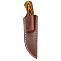 Vertical leather sheath for MKC Whitetail knife, featuring durable construction and a sleek design for easy carrying.
