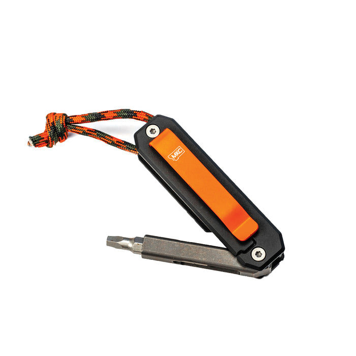 Compact MKC X BIG IDEA DESIGN Ti EDS II tool with orange accent, featuring a multi-tool design and durable construction.