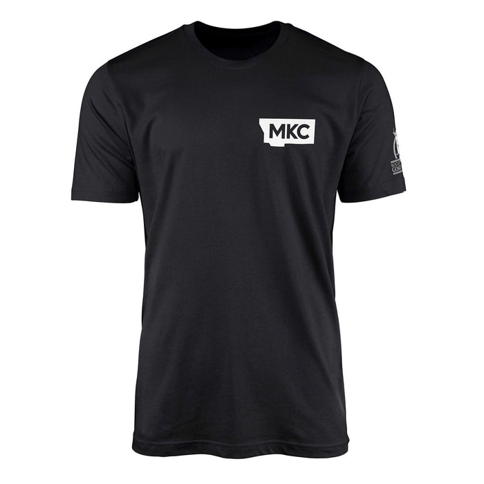 Black t-shirt featuring the MKC logo on the front and Rocky Mountain Goat Alliance branding on the sleeve.