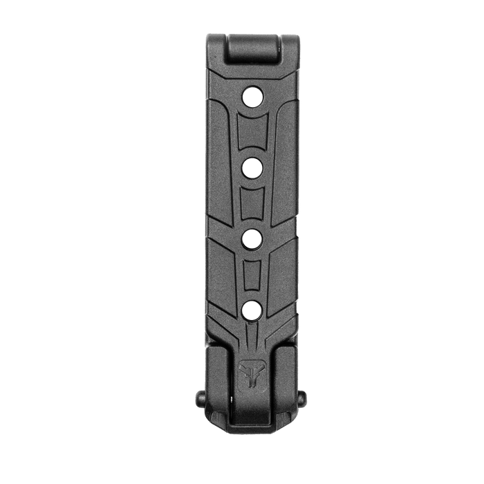 MOLLE-LOK attachment for secure mounting of knives and tools on tactical gear, featuring durable black polymer construction.
