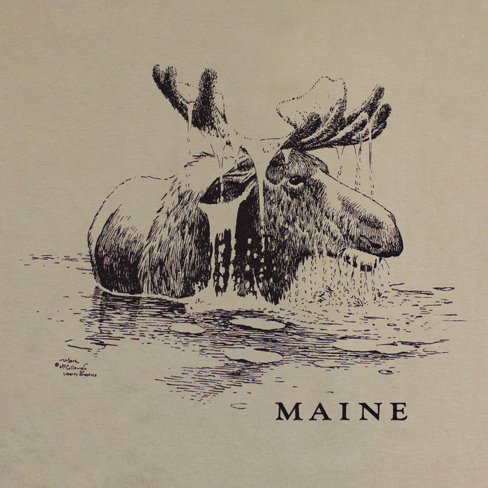 Moose Emerging w/Maine Adult Sand T-shirt