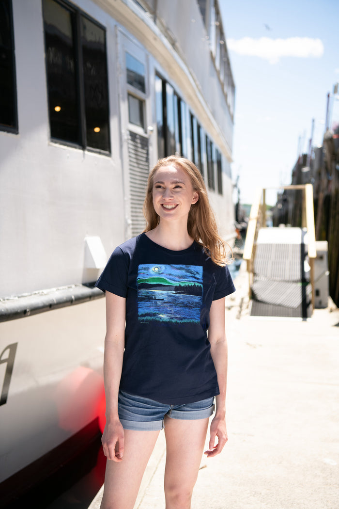Night Canoe Navy Adult T-shirt