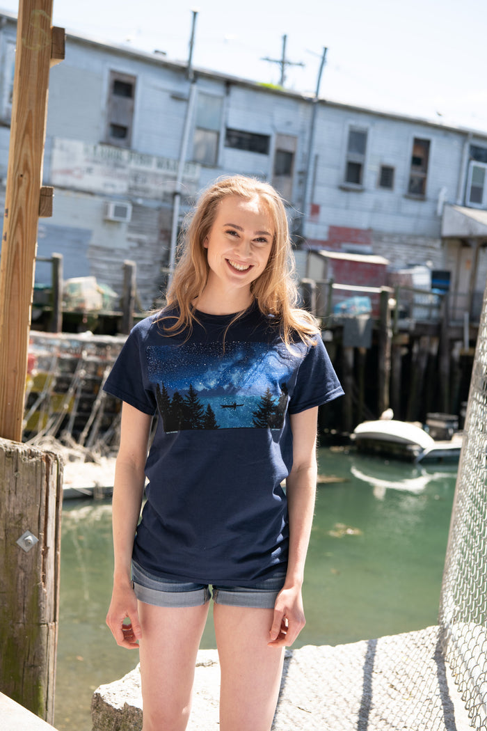 Night Kayaker Navy Adult T-shirt