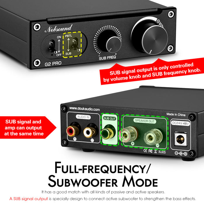 Nobsound G2 PRO Mini 300W Mono Digital Power Amplifier Subwoofer/Full-Frequency Home Audio Amp