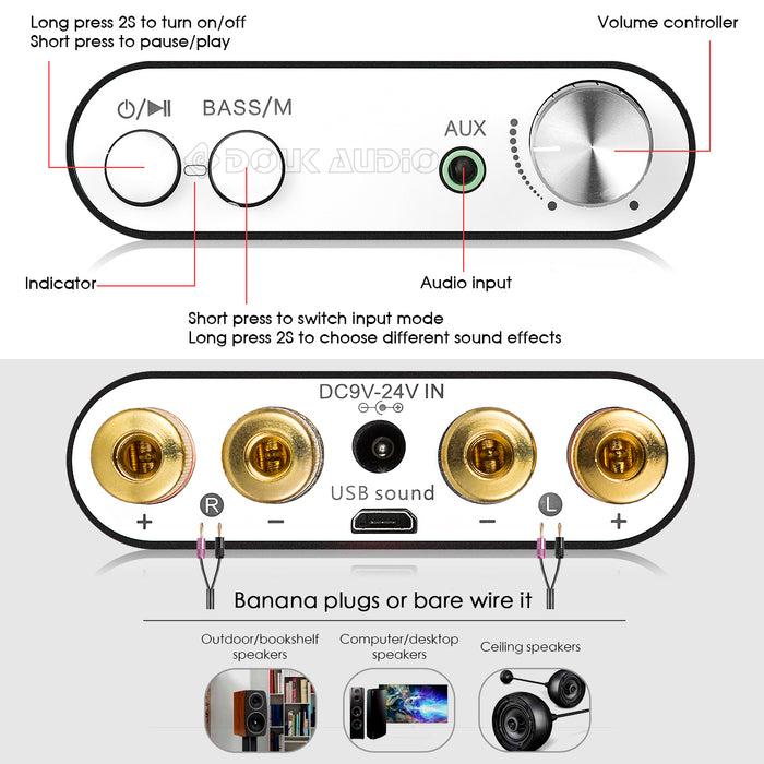 Nobsound NS-10G Mini Bluetooth 5.0 Digital Amplifier HiFi Stereo Audio Bass Amp 50W+50W