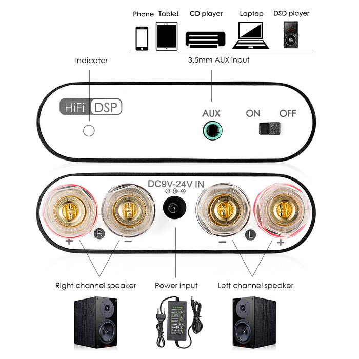 Nobsound NS-10G PRO Mini Bluetooth 5.0 Digital Amplifier DSP HiFi Stereo Audio Power Amp