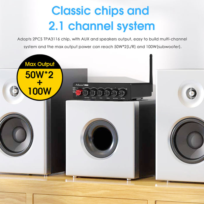 Nobsound NS-14G Bluetooth HiFi 2.1 Channel Power Amplifier Subwoofer Stereo Audio Amp