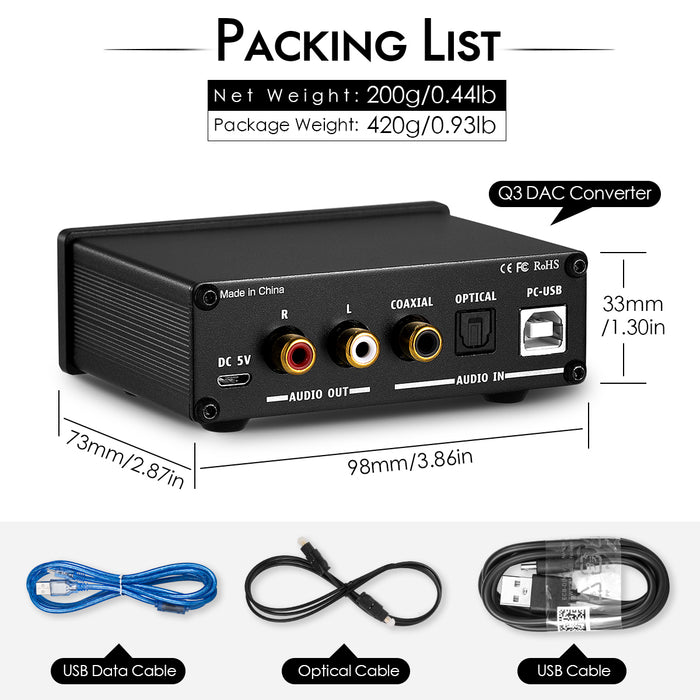 Nobsound Q3 Mini USB DAC Digital to Analog Converter Coaxial/Optical Audio Decoder Headphone Amp