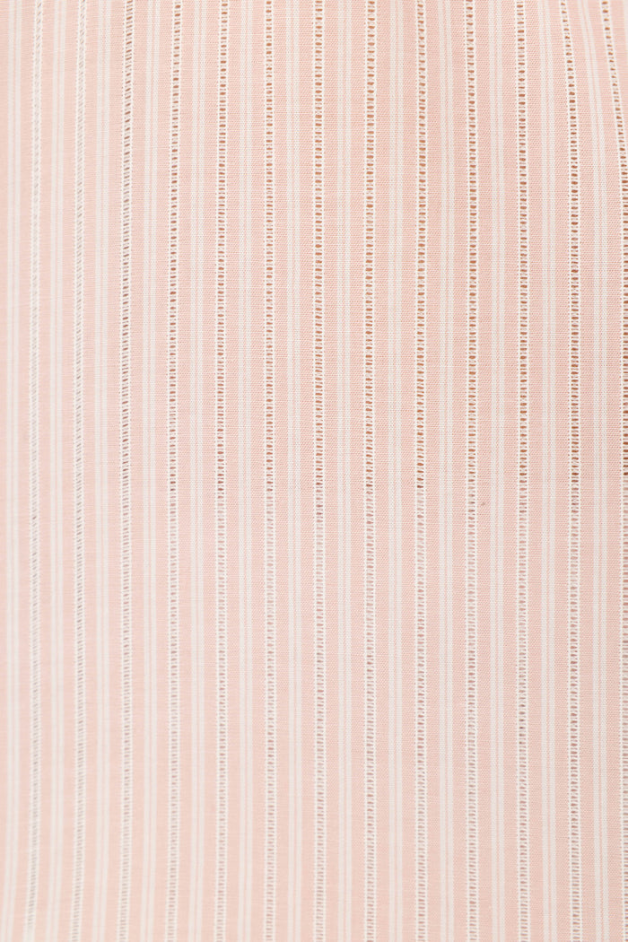 Close-up of the P.J. Salvage On Cloud Nine Silver Rose Short Sleeve Pajama Top, featuring light pink fabric with evenly spaced vertical white stripes—smooth, slightly sheer, and perfect for women's sleepwear.