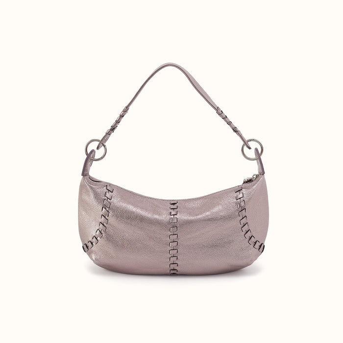 Opal Mini Shoulder in Metallic Leather - Pewter Spur
