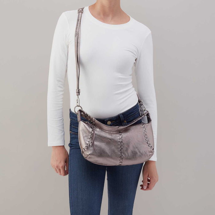 Opal Mini Shoulder in Metallic Leather - Pewter Spur