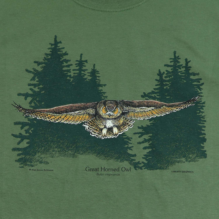 Owl In Flight Adult Olive Green T-shirt