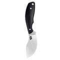 Black PACKOUT SKINNER knife with a curved stainless steel blade and textured handle, designed for hunting and outdoor use.