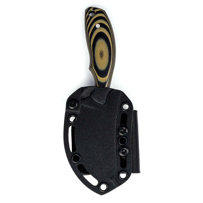 Green and black PACKOUT SKINNER knife with a textured handle and a durable sheath for secure carrying.
