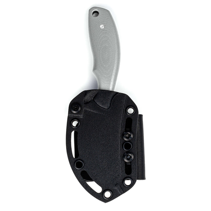 Montana Knife Company's PACKOUT SKINNER in grey with a durable sheath, designed for outdoor and hunting use.