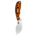Orange and black PACKOUT SKINNER knife with a curved blade and ergonomic handle, designed for outdoor use.
