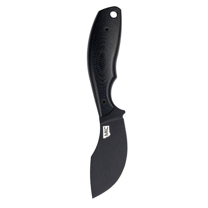 Montana Knife Company's PACKOUT SKINNER features a sleek black PVD finish and a ergonomic handle, ideal for hunters.