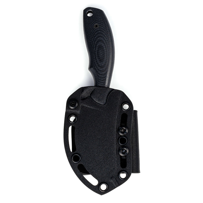 Black PACKOUT SKINNER knife with a durable handle and sheath, designed for outdoor and hunting use.