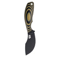 Montana Knife Company's PACKOUT SKINNER features a green and black handle with a curved black blade, designed for outdoor use.
