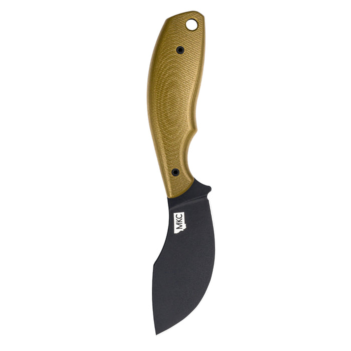 Olive green handle PACKOUT SKINNER knife with a black PVD-coated blade, designed for hunting and outdoor use.