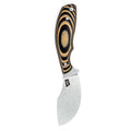 Tan and black PACKOUT SKINNER knife with a curved blade and ergonomic handle, designed for hunting and outdoor use.
