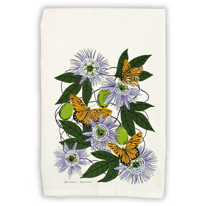 Passionflower White Tea Towel