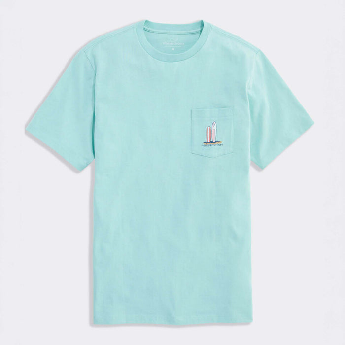 Light blue t-shirt with a small graphic on the chest against a light gray background