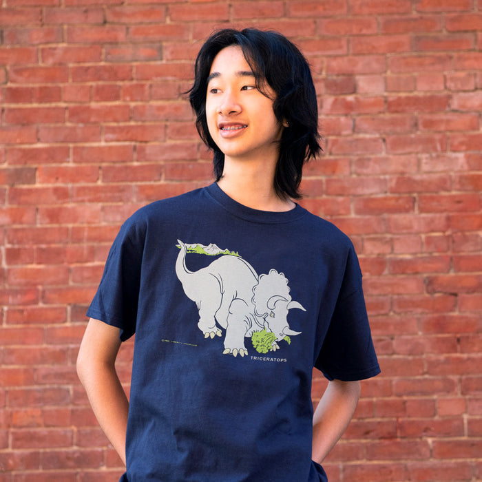 Retro Triceratops Adult Navy T-shirt
