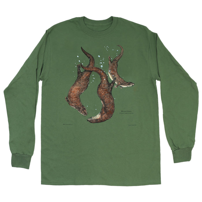 River Otters Adult Olive Green Long Sleeve T-shirt