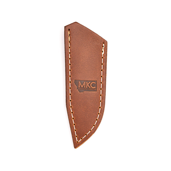 Rocker leather sheath for concealed pocket carry, featuring durable brown leather and MKC branding.