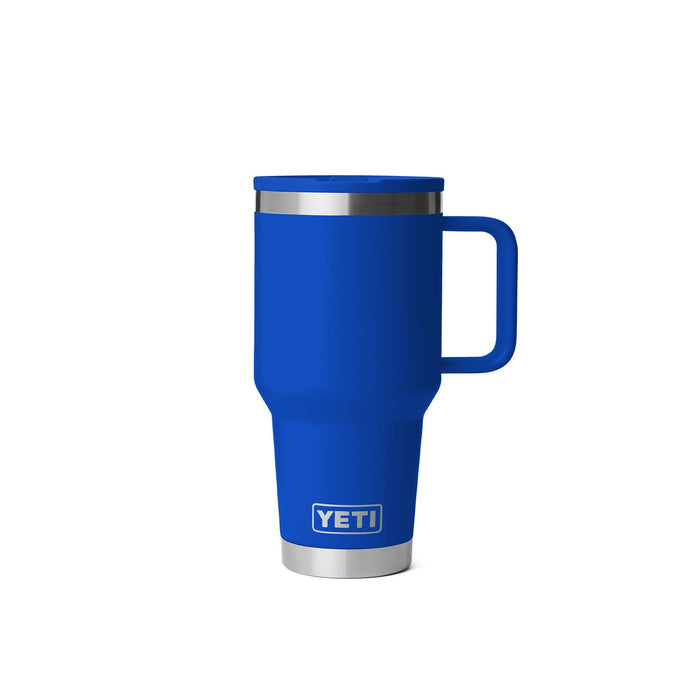 Yeti Royal Blue Rambler 30oz Travel Mug with handle shown on a white background.