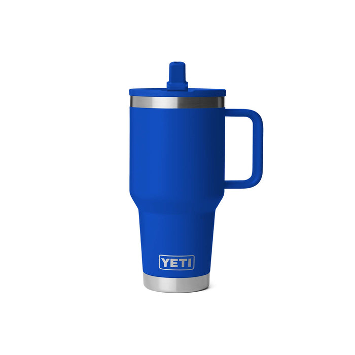 Yeti Royal Blue Rambler 30oz Travel Mug with handle shown on a white background.