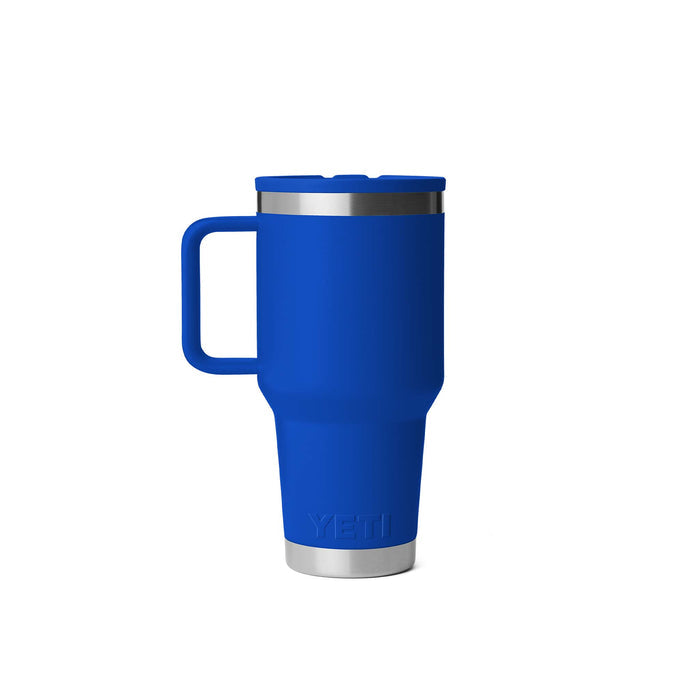 Yeti Royal Blue Rambler 30oz Travel Mug with handle shown on a white background.