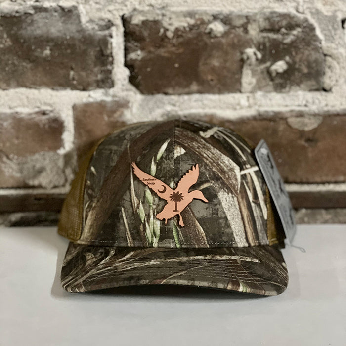 Southern Snap SC Palm Duck Leather Patch Hat in Camo