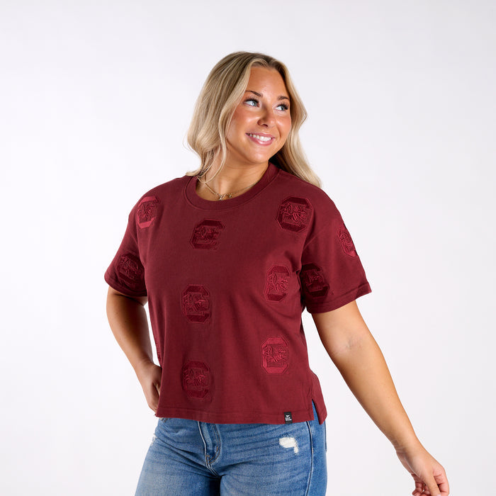 South Carolina Gamecocks Allover Logo Cropped T-Shirt
