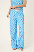 Bay blue fabric with a scattered white star print pattern and white drawstring, soft texture. Matching fabric partially visible.