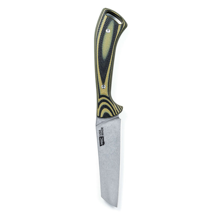 Stockyard knife in green and black with a textured handle and a wide, straight blade for versatile cutting tasks.