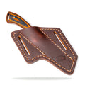 Angled leather sheath for secure belt carry, designed for Montana Knife Company's fixed-blade knives. Durable and stylish.