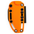 Orange Kydex sheath for the Stoned Goat 2.0 knife, featuring multiple attachment points for secure carry.