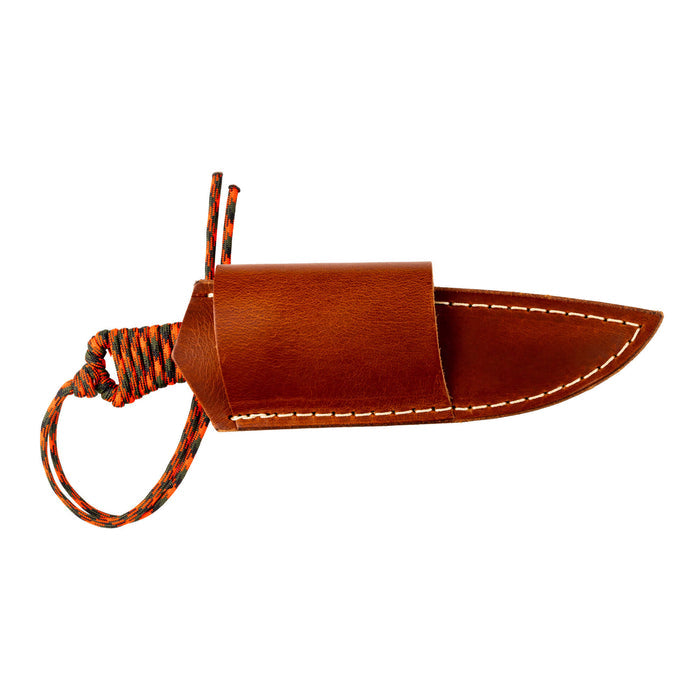 Stoned Goat 2.0 leather sheath designed for horizontal belt carry, featuring a rich brown finish and durable stitching.