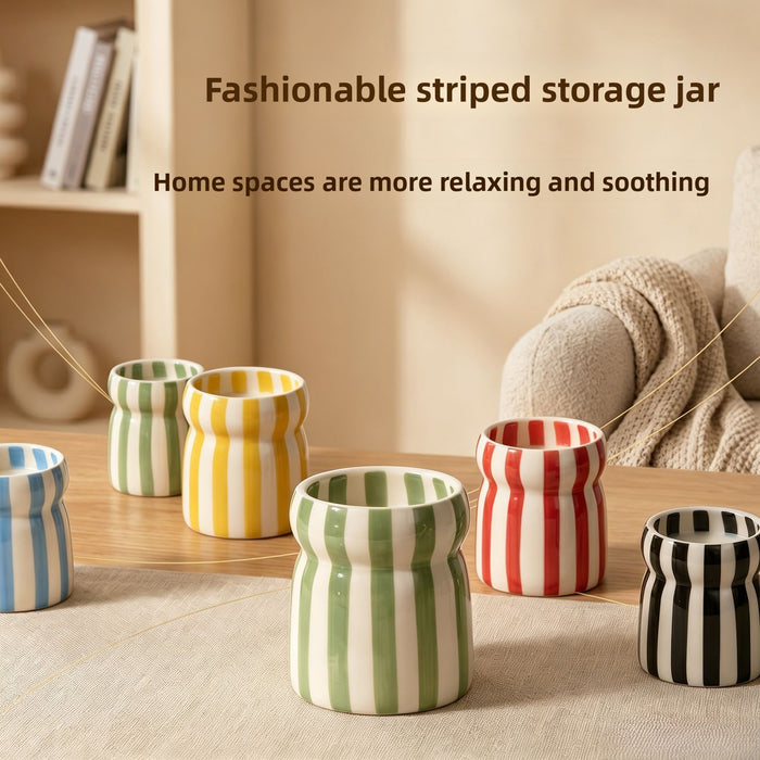 Striped Ceramic Storage Jar