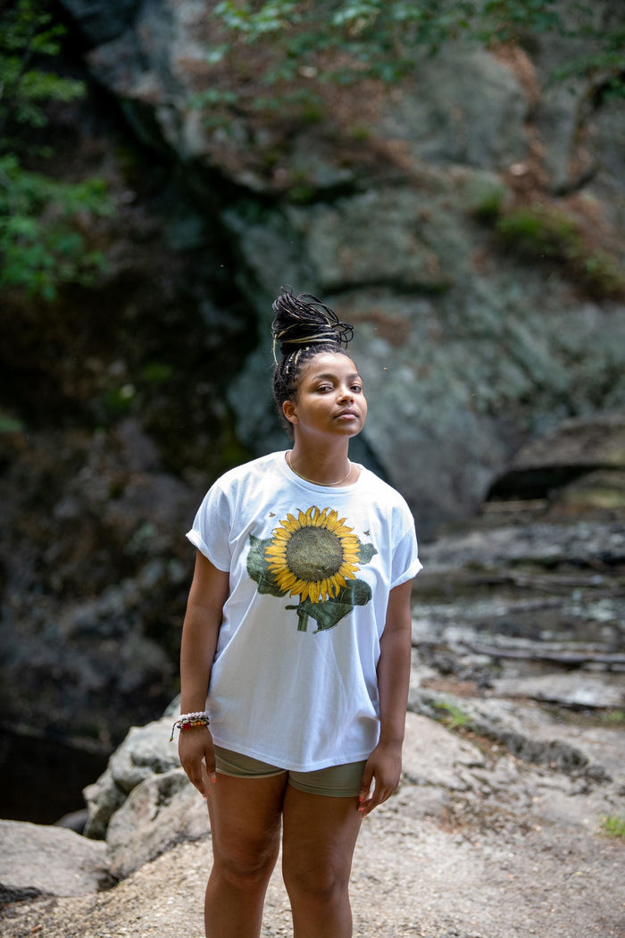 Sunflower & Bees Ladies White T-shirt
