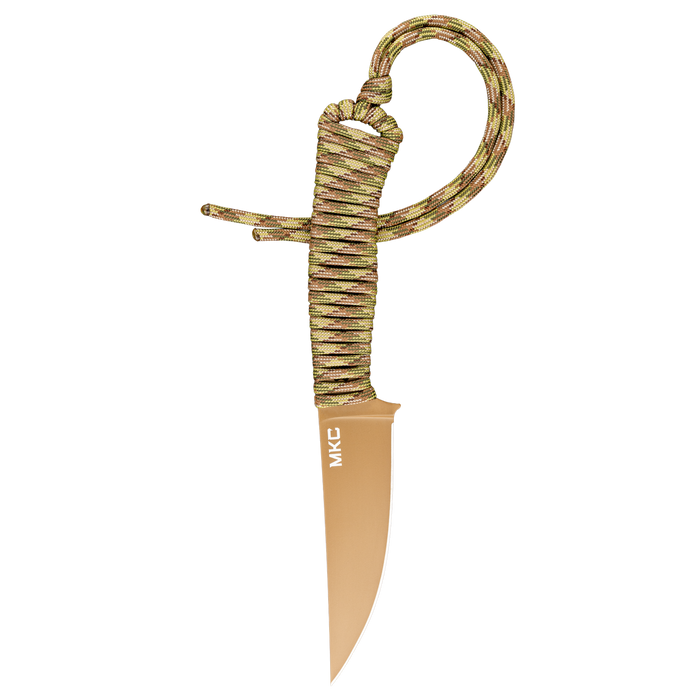 Tactical Speedgoat knife in Coy/Multicam with a paracord handle and a sleek blade, designed for outdoor and tactical use.