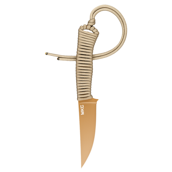 Tactical Speedgoat knife in coy and olive colors with a paracord handle, designed for outdoor and tactical use.