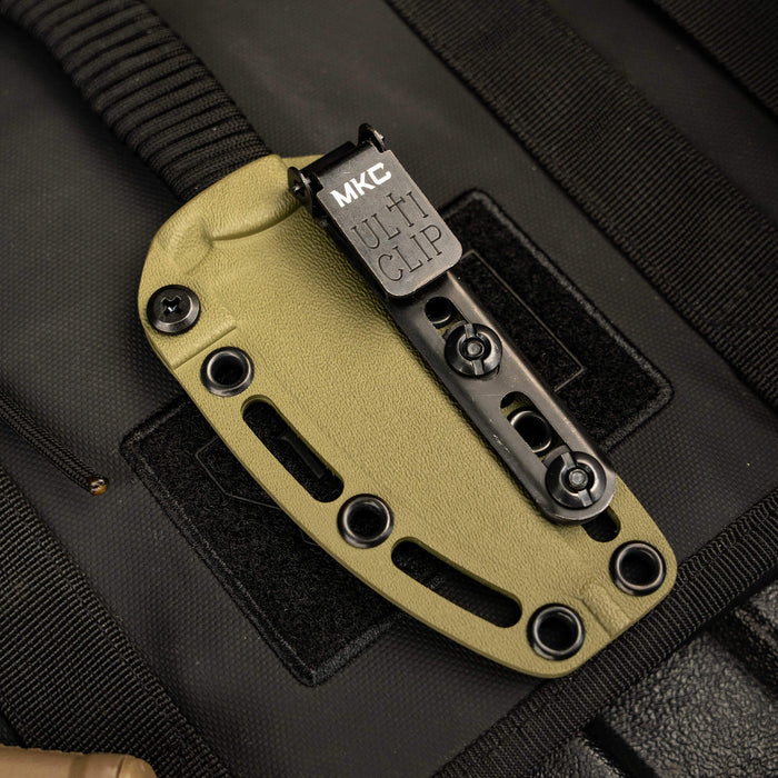 Tactical Speedgoat Kydex sheath featuring a secure clip for easy attachment and durable construction for outdoor use.