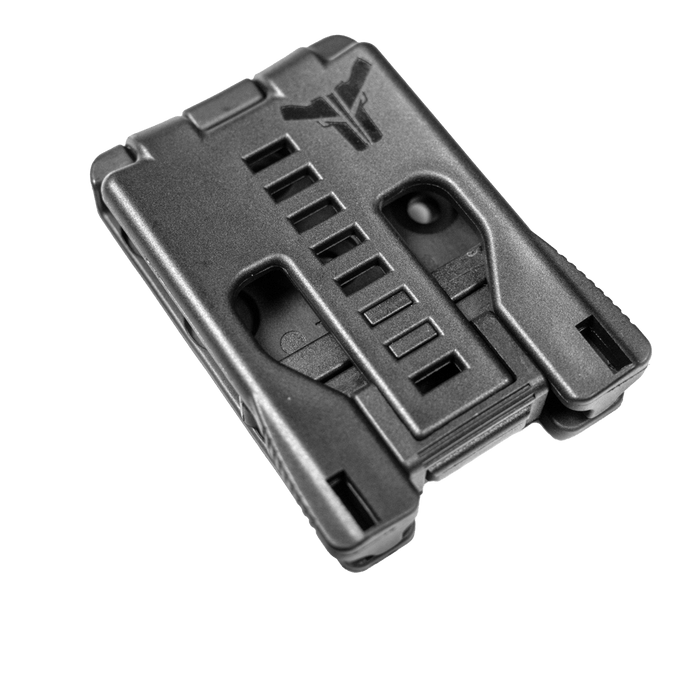 TEK-LOK belt attachment designed for secure and versatile knife carrying, ideal for outdoor and tactical use.