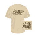 Beige t-shirt with 'Palmetto Moon' graphic design on a white background
