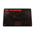 Montana Desk Mat featuring knife illustrations and specifications, showcasing Montana Knife Company's craftsmanship and history.