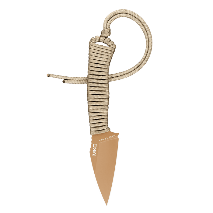 TRAIL GOAT knife with a coy and olive drab handle, featuring a durable blade and paracord for versatile outdoor use.